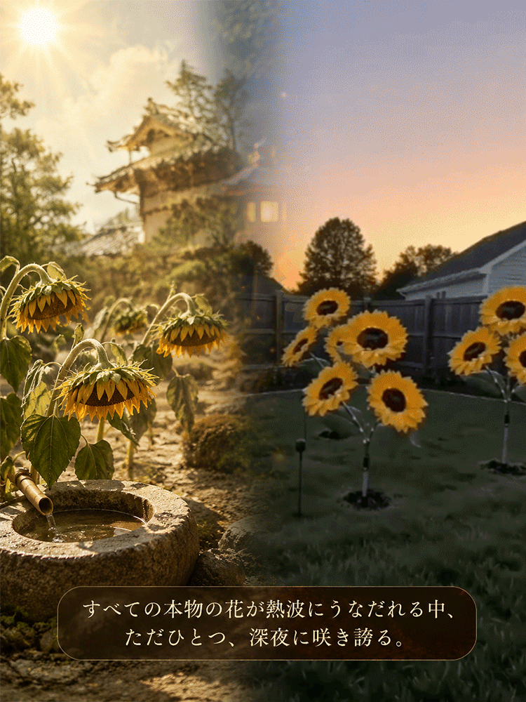 ソーラーひまわりライトは、太陽光があれば素早く充電でき、年間電気代ゼロ!