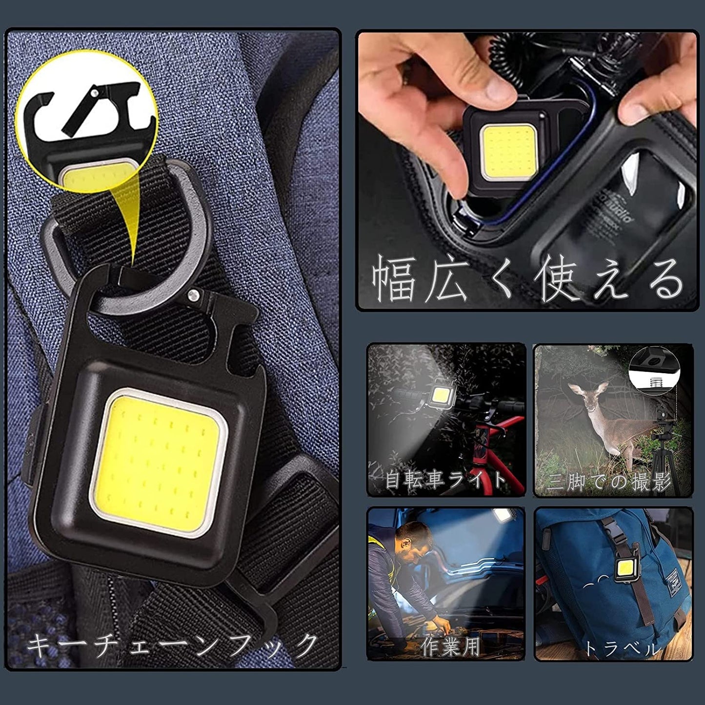 多機能キーホルダー LED小型投光ライト COBライト 作業灯