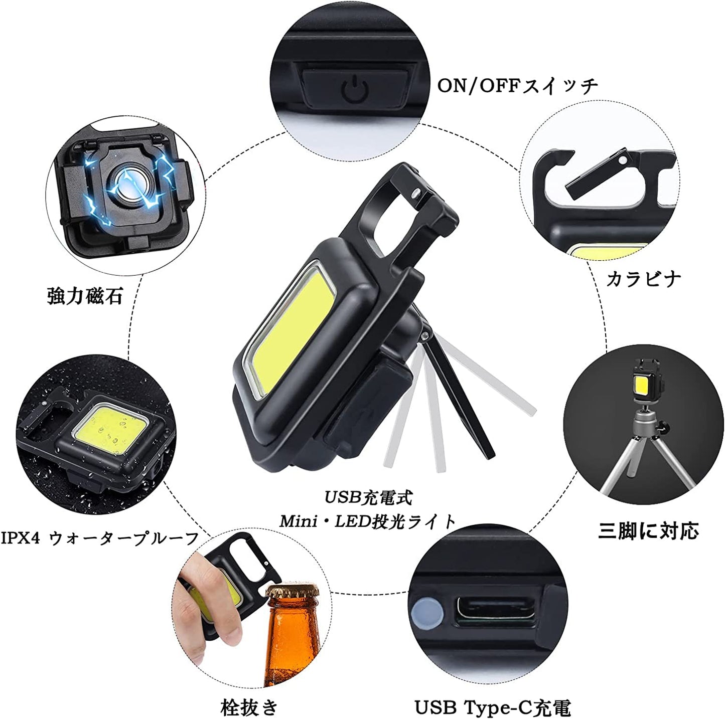 多機能キーホルダー LED小型投光ライト COBライト 作業灯