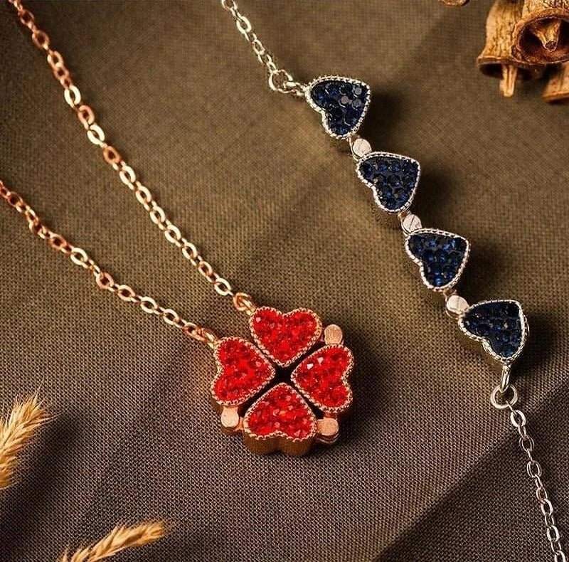ハート型ネックレスとバラの花のジュエリーボックスセット
