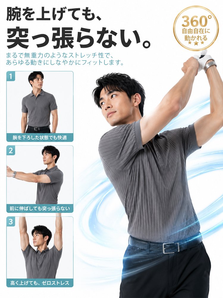 メンズ折り襟付き・アイスシルクスリムPOLOシャツ