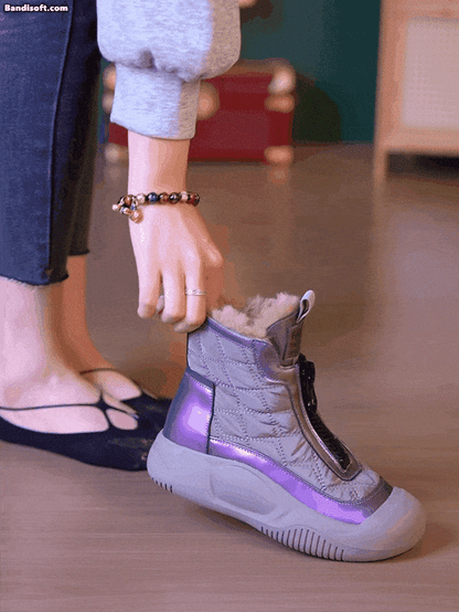 レディース牛革滑り止め防寒ハイカットシューズ