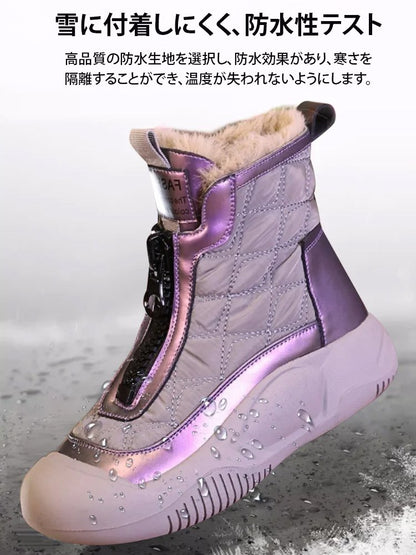 レディース牛革滑り止め防寒ハイカットシューズ