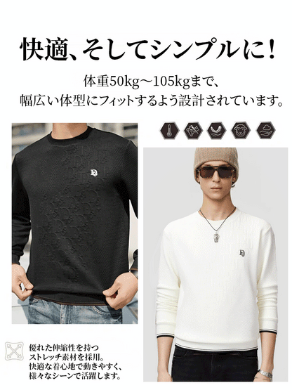 メンズ 厚手ジャカードニット ❤️このウールとシルクのブレンドセーターは、暖かさを確保するだけでなく、シンプルでクラシックなデザインスタイルを備えており、さまざまなシーンに適しています。