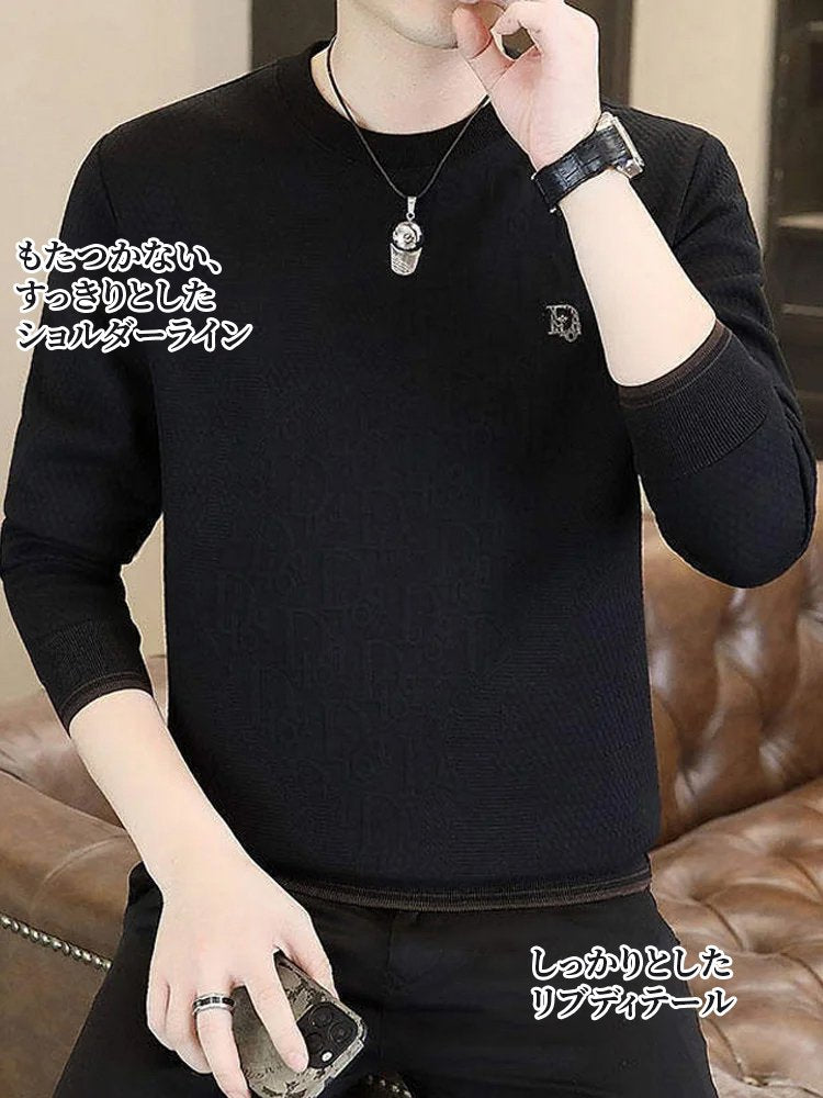 メンズ 厚手ジャカードニット ❤️このウールとシルクのブレンドセーターは、暖かさを確保するだけでなく、シンプルでクラシックなデザインスタイルを備えており、さまざまなシーンに適しています。