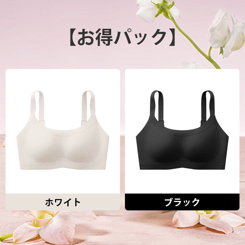 胸を小さく見せるブラ | 0.6cmの薄型カップを採用し、通気性抜群で快適さが続く。ノンワイヤー設計で胸を優しくサポートし、スッキリ小さく見せる。