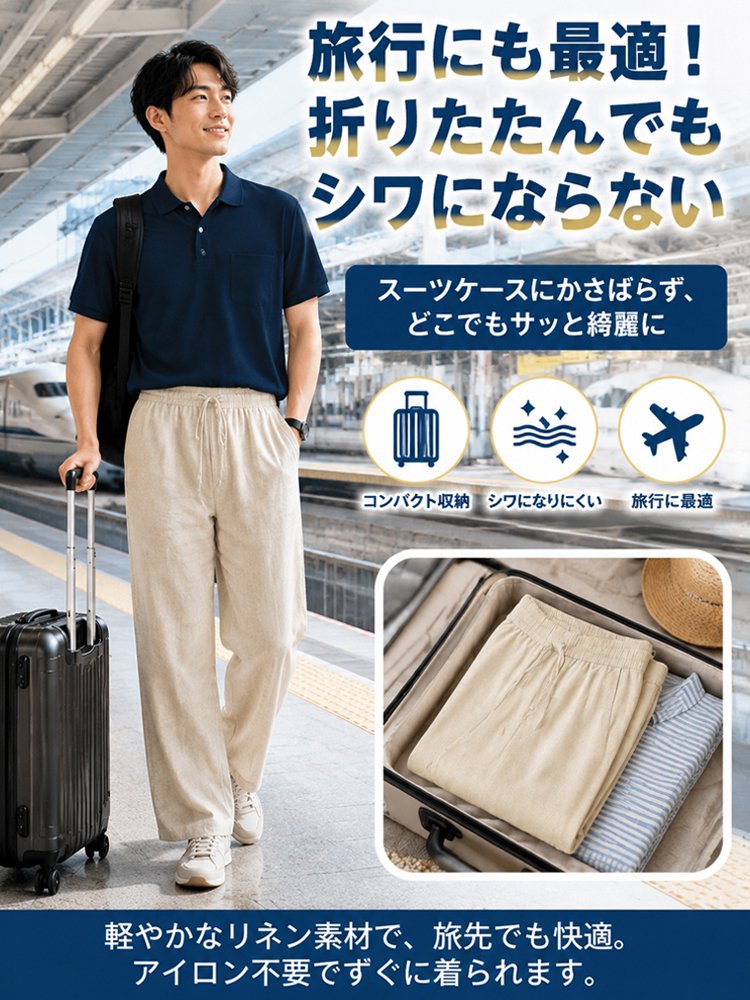 涼感コットンリネンイージーパンツ