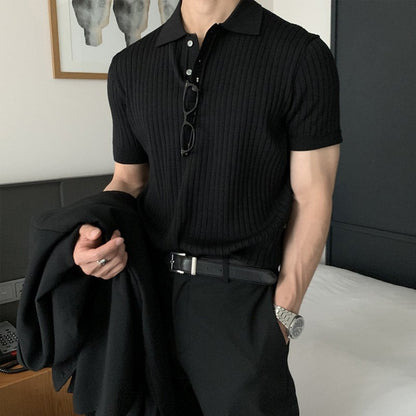 メンズ折り襟付き・アイスシルクスリムPOLOシャツ