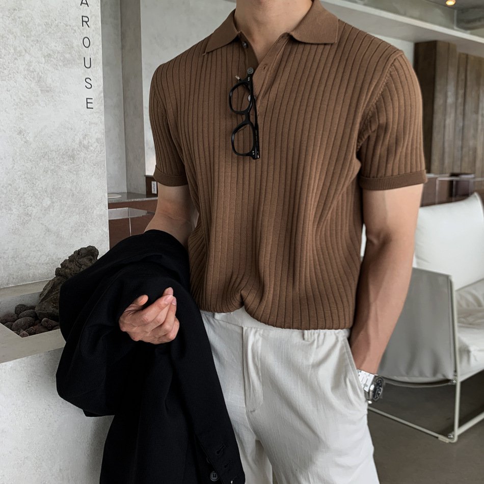 メンズ折り襟付き・アイスシルクスリムPOLOシャツ